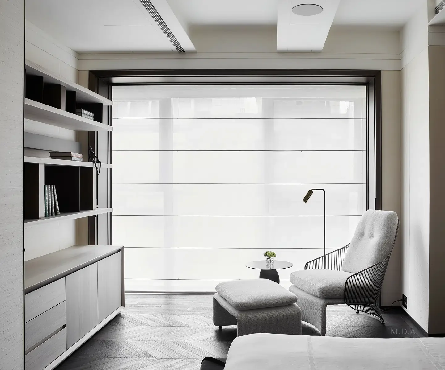Indoor window treatments in a bright living room