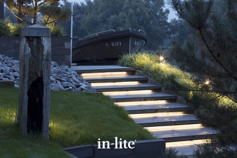 Outdoor stair lights after dusk